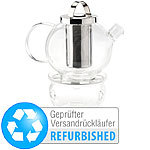 Cucina di Modena Tee-Set aus Glaskanne mit Edelstahl-Sieb (Versandrückläufer) Cucina di Modena Glas-Teekannen mit Tee-Sieb und Stövchen