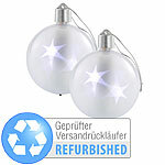 Lunartec 2er-Set LED-Weihnachtskugeln mit 3D-Effekt, weiß Versandrückläufer Lunartec 3D LED-Weihnachtskugeln