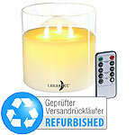 Lunartec LED-Echtwachs-Kerze-Windglas, 3 bewegliche Flammen, Versandrückläufer Lunartec Dreidocht-LED-Echtwachskerzen im Windglas, Fernbedienung und Timer