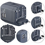 revolt 3in1-Universal-Welt-Reisestecker mit 2 USB-Ladeports, 2,5 A, 12,5 Watt revolt Weltreisestecker mit USB-Ladeports