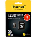 Intenso microSDHC-Speicherkarte UHS-I Premium 16 GB, bis 45MB/s, Class 10/U1 Intenso microSD-Speicherkarten UHS U1