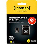 Intenso microSDXC-Speicherkarte UHS-I Premium 64 GB, bis 45 MB/s, Class 10/U1 Intenso microSD-Speicherkarten UHS U1