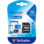 Verbatim Premium microSDHC-Speicherkarte 16 GB, 80 MB/s, Class 10, U1 Verbatim microSD-Speicherkarten UHS U1