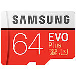 Samsung microSDXC 64 GB EVO Plus mit SD-Adapter, Class 10 / U3 Samsung microSD-Speicherkarte UHS U3