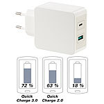 revolt Reise-USB-C-Netzteil mit Quick Charge 3.0, USB Typ C & A, 6 A / 33 W revolt 230-V-Netzteil mit USB Typ C & A mit Quick Charge 3.0