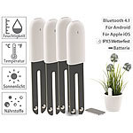 Royal Gardineer 4in1-Pflanzensensor SUN-141 mit Bluetooth und App-Kontrolle, 4er-Set Royal Gardineer Pflanzensensoren mit Bluetooth & App-Kontrolle