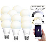 Luminea Home Control 10 WLAN-LED-Lampen, E27, 806 lm, für Alexa & Google Assistant, CCT Luminea Home Control WLAN-LED-Lampen E27 weiß