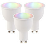 Luminea 3er-Set WLAN-LED-Lampen, Amazon Alexa & Google Assistant komp., GU10 Luminea RGBW-GU10-LED-Lampen, kompatibel zu Amazon Alexa & Google Assistant