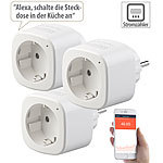 Luminea Home Control 3er-Set WLAN-Steckdosen, Energiekostenmesser, App, mit Sprachsteuerung Luminea Home Control WLAN-Steckdosen mit Stromkosten-Messfunktion