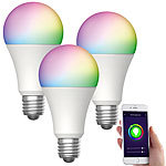 Luminea Home Control 3er-Set WLAN-LED-Lampen für Alexa & Google Assist, E27, RGB, CCT, 9 W Luminea Home Control WLAN-LED-Lampen E27 RGBW