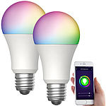 Luminea Home Control 2er-Set WLAN-LED-Lampen, für Amazon Alexa, GA, E27, RGBW, 15 W Luminea Home Control WLAN-LED-Lampen E27 RGBW