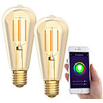 Luminea Home Control 2er-Set LED-Filament-Lampen, komp. zu Amazon Alexa & Google, 2200 K Luminea Home Control WLAN-LED-Filament-Lampe E27 weiß