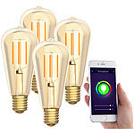 Luminea Home Control 4er-Set LED-Filament-Lampen, komp. zu Alexa & Google Assistant, 2200 K Luminea Home Control WLAN-LED-Filament-Lampe E27 weiß
