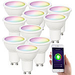 Luminea Home Control 10er-Set WLAN-LED-Spots für Amazon Alexa & GA, GU10, RGB, CCT, 5 Watt Luminea Home Control WLAN-LED-Lampen GU10 RGBW