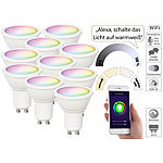 Luminea Home Control 10er-Set WLAN-LED-Spots, GU10, RGB-CCT, 4,5 Watt, F; 350 lm, 100°, App Luminea Home Control