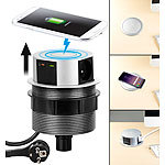 revolt Versenkbare Tisch-Steckdose, Qi-kompatibel, 230 V, USB A & C, Ø 120 mm revolt Versenkbare Tisch-Steckdosen mit USB-Schnelllade-Funktion, Qi-kompatibel
