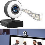Somikon Full-HD-USB-Webcam mit LED-Ringlicht, Autofokus, Dual-Mikrofon, H.264 Somikon