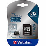 Verbatim Pro microSDXC-Speicherkarte, 512 GB, 100 MB/s, Class 10, U3, V30 Verbatim microSD-Speicherkarte UHS U3