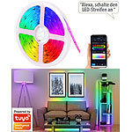 Luminea Home Control WLAN-RGBIC-LED-Lichtstreifen, Soundsteuerung, App, Sprachsteuerung, 5m Luminea Home Control