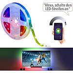 Luminea Home Control WLAN-RGB-LED-Streifen mit App- und Sprachsteuerung, USB, 3 m Luminea Home Control USB-WLAN-LED-Streifen-Set in RGB mit Sprach- & Soundsteuerung