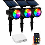 Lunartec 3er-Set RGB-CCT-LED-Spot mit Bluetooth,inkl.Gateway, Versandrückläufer Lunartec RGB-CCT-LED-Spots mit Solar-Panel und App
