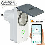 Luminea Home Control 2er-Set WLAN-Outdoor-Steckdosen, HomeKit-fähig, App, Strommessung Luminea Home Control