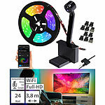 Luminea Home Control TV-Hintergrundbeleuchtung mit Kamera, RGB-IC-LEDs, WLAN, App, 55–65" Luminea Home Control TV-LED-Hintergrundbeleuchtung mit Kamera