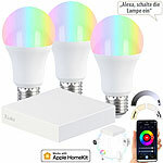 7links HomeKit-Set: ZigBee-Gateway + 3 RGB-CCT-LED-Lampen, E27, 9 W, 806 lm 7links