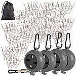 PEARL 4er-Set Ausziehbare Wäscheleine mit Kurbel, 20 Wäscheklammern, 10 m PEARL Ausziehbare Wäscheleinen