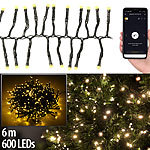Lunartec 2er-Set WLAN-LED-Büschel-Lichterketten, 600 LEDs, App, 12m, dunkelgrün Lunartec WLAN-LED-Lichtergirlanden mit App-, Sprach- und Musiksteuerung