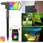 Luminea Home Control 4er-Set smarte Solar-Spots, RGB-CCT-LED, 100 lm, 2.200 mAh, 1 W, IP65 Luminea Home Control