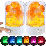 Lunartec 2er-Set RGB-LED-Tischleuchten: 7 Farben, natürliche Salzkristalle, 3 W Lunartec RGB-LED-Tischleuchten mit natürlichen Salzkristallen