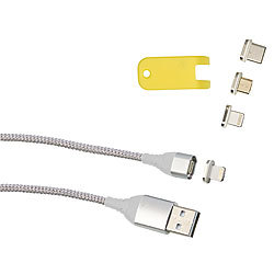 Callstel USB-Kabel mit magnetischem Lightning-/Micro-USB-/Typ-C-Stecker, 1 m Callstel USB-Kabel mit magnetischem Micro-USB-, USB-C- und Lightning-Stecker