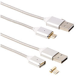 Callstel USB-Lade- & Datenkabel mit magnetischem Micro-USB-Stecker, 1m, 2er-Set Callstel USB-Kabel mit magnetischen Micro-USB-Steckern