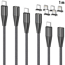 Callstel 3er-Set magnet. USB-C-Schnell-Ladekabel, Typ C & Lightning, 1 m, 3 A Callstel