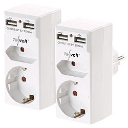revolt 2er-Set 2-fach-Steckdosen und 2-fach-USB-Netzteile, 2,1 Ampere revolt