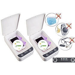 Somikon 2er-Set UV-Desinfektions-Boxen für Smartphone, Brille, Schlüssel usw. Somikon UV-Desinfektionsboxen mit Aroma-Funktion