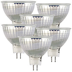 Luminea 6er-Set LED-Glas-Spot, GU5.3, 6W (ersetzt 40W), 500lm, 3000K, warmweiß Luminea 