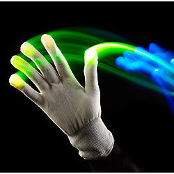 infactory Weiße LED-Disko-Handschuhe mit 6 Leuchtprogrammen, Größe L infactory LED Leucht-Handschuhe
