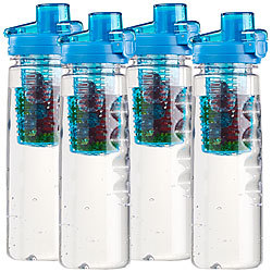 Rosenstein & Söhne 4er-Set Tritan-Trinkflaschen mit Fruchtbehälter, BPA-frei, 800ml, blau Rosenstein & Söhne Trinkflaschen mit Fruchtbehälter