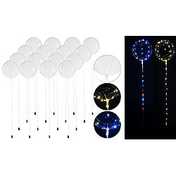 PEARL 16er-Set Luftballons mit Lichterkette, 40 weiße & 40 Farb-LEDs, Ø 25 PEARL