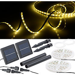 Lunartec 2er-Set Solar-LED-Streifen mit 180 warmweißen LEDs, wetterfest IP65 Lunartec Solar-LED-Streifen