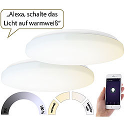 Luminea Home Control 2er-Set WLAN-LED-Deckenleuchten für Amazon Alexa&Google Assistant, 36W Luminea Home Control