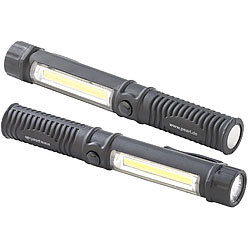 PEARL 2er-Set 2in1-LED-Taschenlampen mit COB-LED-Arbeitsleuchte, Magnet PEARL LED-Taschenlampe mit Arbeitsleuchte