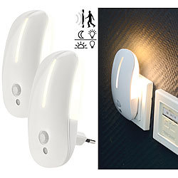 Lunartec 2 LED-Steckdosen-Nachtlichter mit Bewegungsmelder & Dämmerungs-Sensor Lunartec LED-Steckdosen-Nachtlicht mit PIR- und Dämmerungs-Sensor