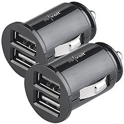 revolt 2er-Set kompakte Kfz-USB-Ladegeräte mit je 2 Lade-Ports, 4,8 A revolt Kfz-USB-Netzteile für 12/24-Volt-Anschluss
