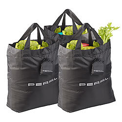PEARL 3er-Set faltbare Einkaufstaschen mit Schutzhülle, 17,5 Liter PEARL Einkaufstaschen