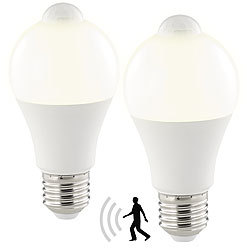Luminea 2er-Set LED-Lampe, PIR-Sensor, 10 W, E27, warmweiß, 3000 K, 1.055 lm Luminea LED-Lampe mit PIR-Bewegungssensoren ohne Dämmerungssensoren