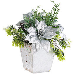 infactory Weihnachts-Gesteck mit Blumen, Zweigen, Zapfen und Kunst-Schnee, 22 cm infactory
