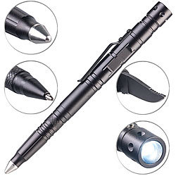 VisorTech 3er-Set 5in1-Tactical Pens mit Kugelschreiber, Glasbrecher & Brieföff. VisorTech Tactical Pens mit Kugelschreiber, LED, Glasbrecher & Brieföffner